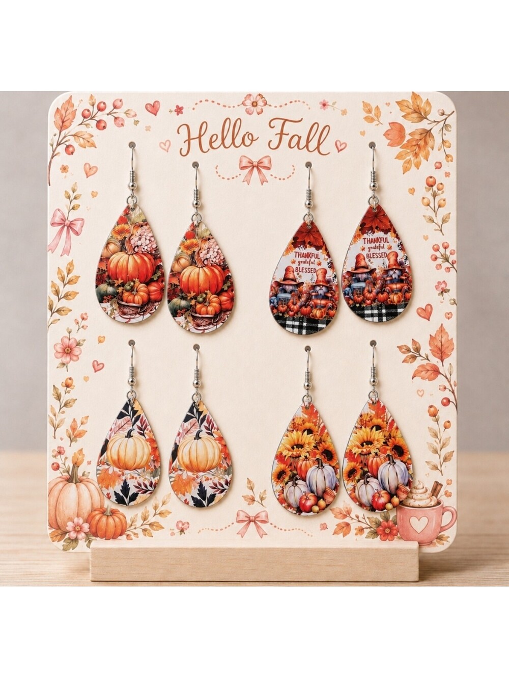 Fall Autumn Thanksgiving Earrings Set - Pumpkins Gnomes Sunflower